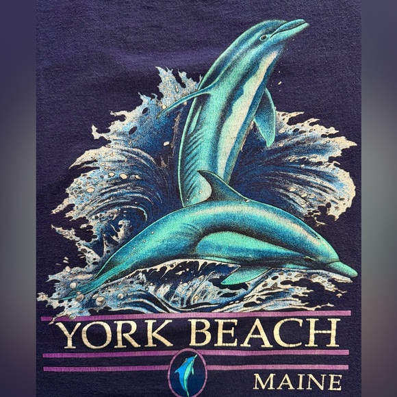 Sherry’s Best Vintage 90’s T-Shirt York Beach Maine Dolphin Navy Blue Mens Sz XL - Picture 7 of 9